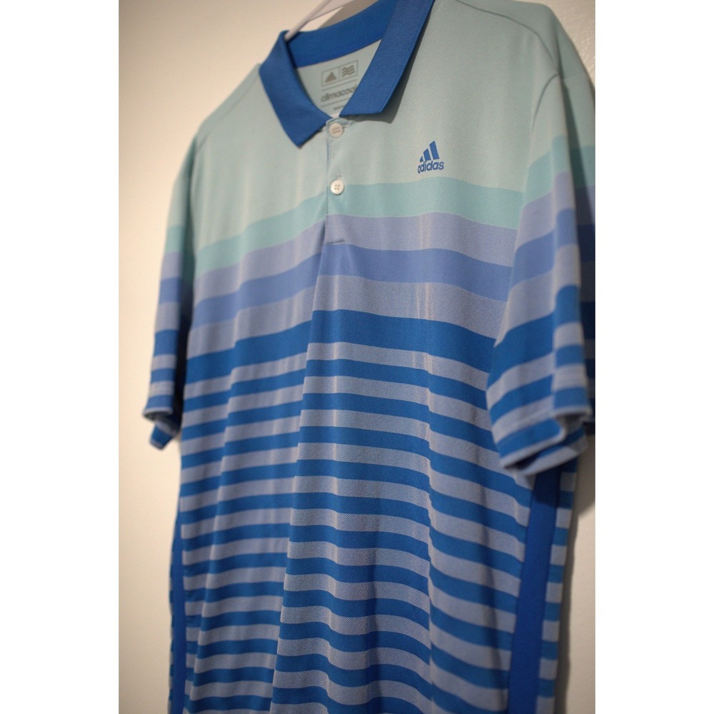 Adidas Climacool Mens Golf Polo Shirt Blue Teal Striped Short Sleeve Medium